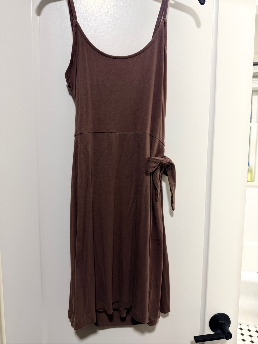 Express Brown Tie-Waist Midi Slip Dress